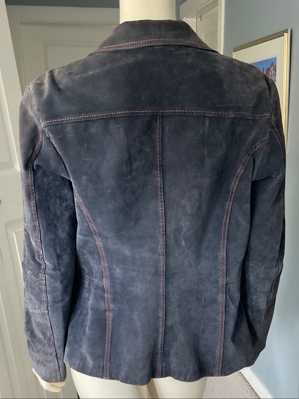 Danier Grey-Purple Suede Jacket with Rust Orange Lining - Picture 3 of 10